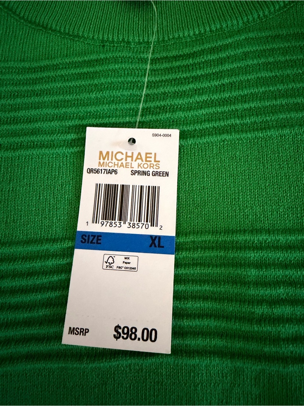 Michael Kors Men’s Bright Green Ribbed Crewneck Sweater - Picture 4 of 5